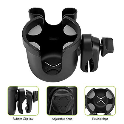 Accmor Stroller Cup Holder with Phone Holder, Bike Cup Holder, Universal Cup Holder for Uppababy Nuna Doona Strollers, 2-in-1 Cup Holder for Walker, Wheelchair, Scooter - color: All Black & All Black