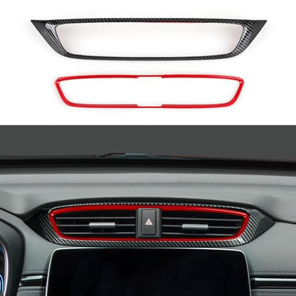 Center Air Vent Outlet Decal for Honda CR-V 2017 2018 2019 2020 2021 2022 Accessories CRV ABS Carbon Fiber Stickers - color: Center Air Vent Outlet, Black Red