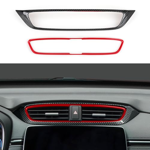 Center Air Vent Outlet Decal for Honda CR-V 2017 2018 2019 2020 2021 2022 Accessories CRV ABS Carbon Fiber Stickers - color: Center Air Vent Outlet, Black Red