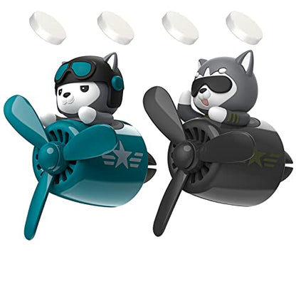 2 Pieces Car Air Fresheners, Cute Bear Pilot Car Diffuser, Propeller Air Outlet Vent Fresheners, Suitable for Automotive Interior Decoration (dog（A+B）)