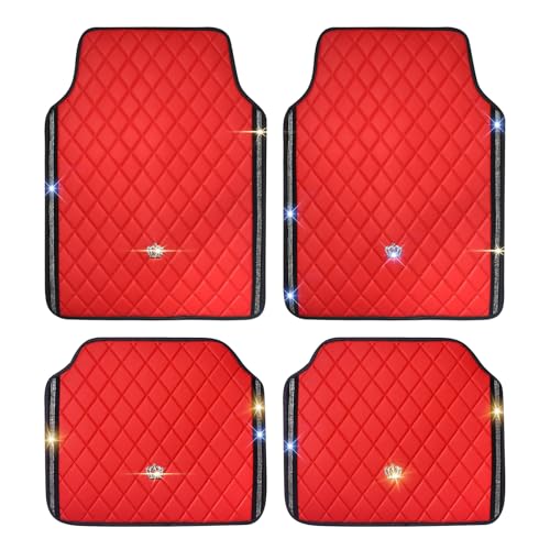 Universal Anti-Slip Car Mats, 4PCS Full Set Diamond Pattern PVC Floor Mats for SUV Sedan Truck, Waterproof All Weather Interior Accessories(Red) - color: RED