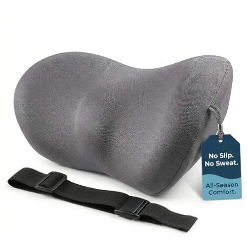 Lumbar Support Pillow for Car with Dual-Grip Stability System - Advanced Adaptive Memory Foam Back Pillow for Lower Back Pain Relief, Ergonomic Driving Seat & Office Chair Cushion, Gray - color: Gray