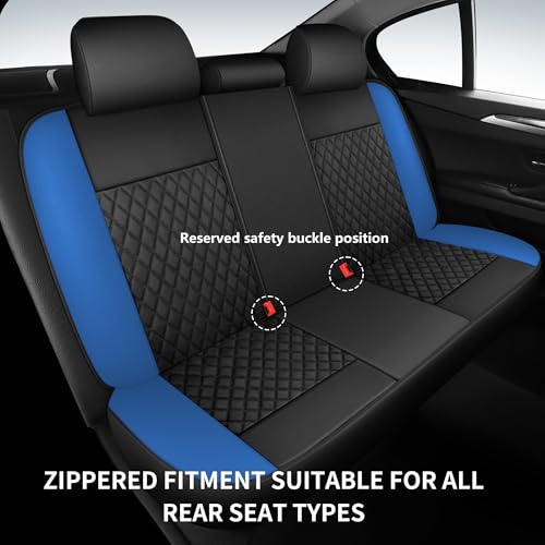 HChengkikz Blue Car Seat Covers, Breathable and Waterproof Seat Cover Full Set, PU Premium Universal Fit Automotive Airbag Compatible for Cars Sedans SUVs Vans and Trucks (Full Set, Black + Blue) - color: N1 Black Blue, size: Full Set
