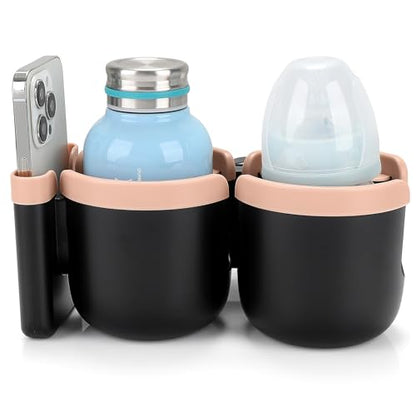 Accmor Stroller Cup Holder with Phone Holder, Bike Cup Holder, Universal Cup Holder for Uppababy Nuna Doona Strollers, 2-in-1 Cup Holder for Walker, Wheelchair, Scooter - color: Double Holder-Pink