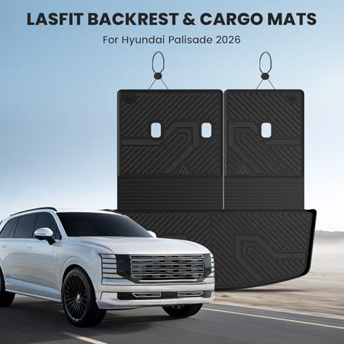 LASFIT Cargo Trunk Mat & Backrest Mats for Hyundai Palisade 2026 All Weather TPE Custom Fit Car Trunk Mats Cargo Liner & Seatback Mats Accessories, Black - size: 2)For Hyundai Palisade | 2026 | Cargo
