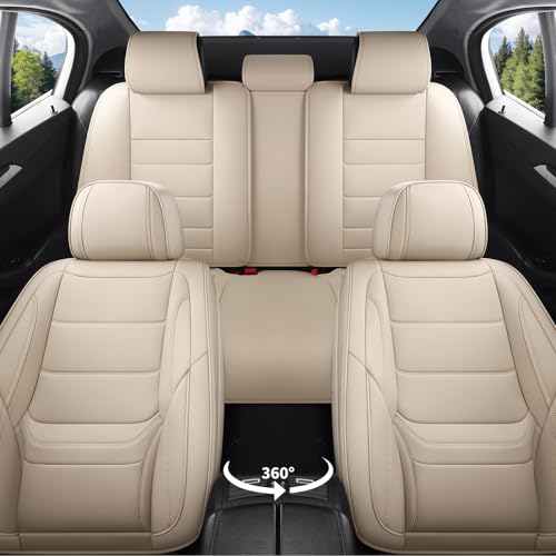 Car Seat Covers Full Set Custom Fit for Ford Edge 2007-2025 2026 - Luxury Faux Leather with Lumbar Support, Waterproof, Breathable, Anti-Slip, Easy to Install (Beige,Full Set) - color: Style1-Beige, size: Fit for Edge full set