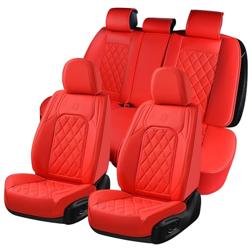 Coverado Car Seat Covers Full Set, 5 Seat Universal Seat Cover for Cars, Luxury Faux Leather Waterproof Seat Cover, Front and Back Car Seat Protector, Auto Seat Covers Fit for Most Vehicles, Red - color: A-Red, size: Full Set