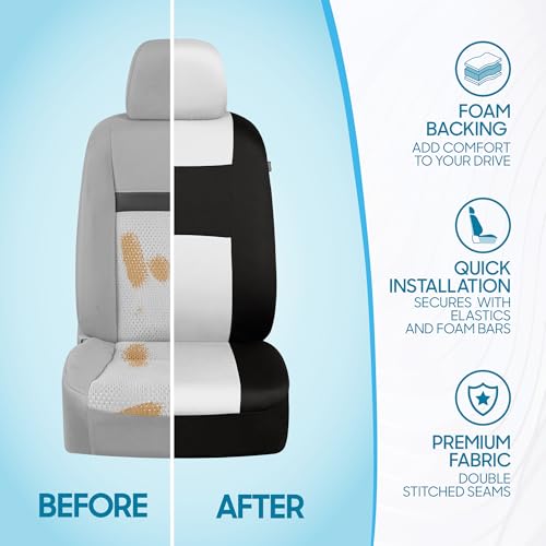 BDK PolyPro Car Seat Covers Full Set in White on Black, Front and Rear Split Bench Seat Covers for Cars, Easy to Install Car Seats Cover Set and Accessories for Auto Trucks Van SUV - White - color: White