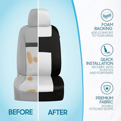 BDK PolyPro Car Seat Covers Full Set in White on Black, Front and Rear Split Bench Seat Covers for Cars, Easy to Install Car Seats Cover Set and Accessories for Auto Trucks Van SUV - White - color: White