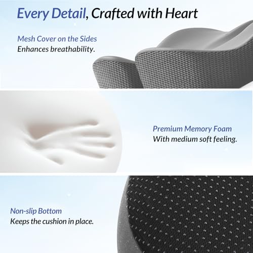 Gel Seat Cushion for Office Chair and Car Seat with Ergonomic Zoning, Memory Foam Chair Cushion for Sciatica, Lower Back, Tailbone Pain Relief and Intimate Ventilation, Non-Slip & Airy Cover