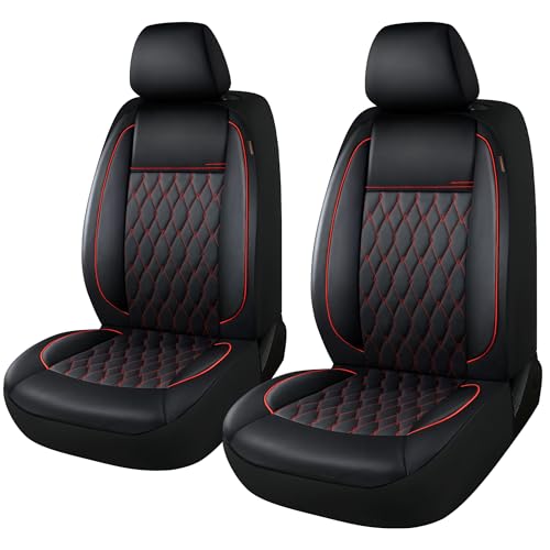 Faux Leather Car Seat Covers 2 Front Set,Luxury and Comfortable Seat Covers for Cars, Airbag Compatible Car Interior Covers, Universal Fit for Suvs,Vans,Trucks(Black/Red) - color: Black/Red, size: Front Set