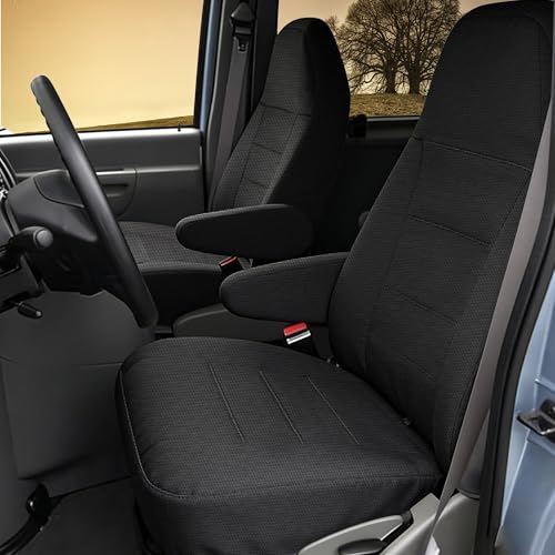 600D Waterproof Heavy Duty Oxford Fabric Front Seat Covers for Ford E150 E250 E350 2009-2023 High Back Bucket Seats, Scratch Resistant, Anti-Scuff, Wear-Resistant Protection-Black&Gray - color: Black-Heavyweight Laminated Fabric, size: for Ford E-Series V