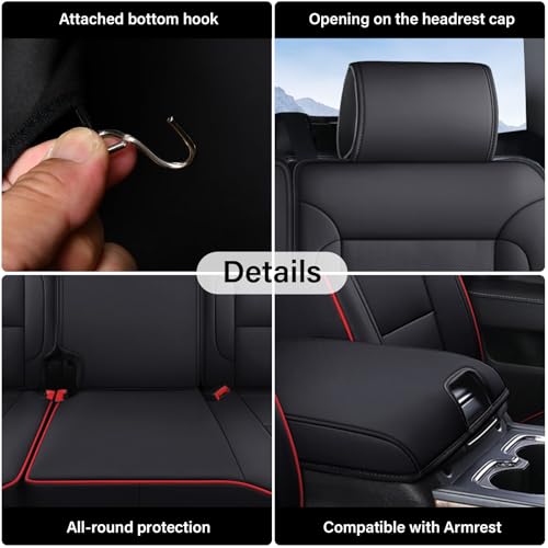 Coverado Chevy Silverado Seat Covers Full Set, Faux Leather Car Seat Covers Fit for 2014-2018 1500, 2015-2019 2500HD 3500HD Chevy Silverado GMC Sierra Crew Double Extended Cab (Red) - color: Red, size: FullSet(2014-2018)