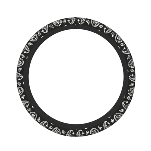 Boho Bohemian Paisley Black and White Car Steering Wheel Cover,Non-Slip Elastic Neoprene-Sweat Car Accessories,Universal 15 Inch Fit Auto, Vans Trucks,Suvs, Truck - color: Paisley