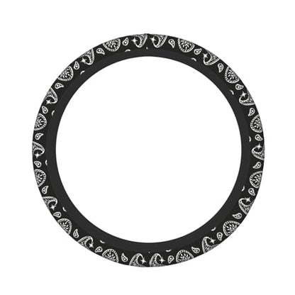 Boho Bohemian Paisley Black and White Car Steering Wheel Cover,Non-Slip Elastic Neoprene-Sweat Car Accessories,Universal 15 Inch Fit Auto, Vans Trucks,Suvs, Truck - color: Paisley