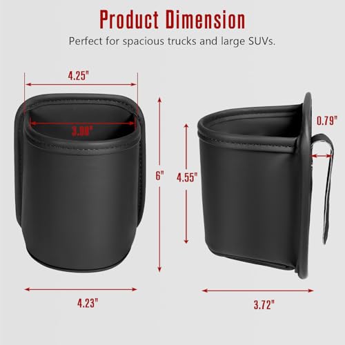 Leather Car Cup Holder Organizer (2-Pack) | Anti-Sag Clip On Drink Cupholder for Back Seat, Car Side Door, Headrest | Premium Extra Automotive Cup Holders for Water Bottles, Tumblers & Coffee Mugs