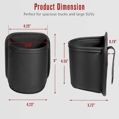 Leather Car Cup Holder Organizer (2-Pack) | Anti-Sag Clip On Drink Cupholder for Back Seat, Car Side Door, Headrest | Premium Extra Automotive Cup Holders for Water Bottles, Tumblers & Coffee Mugs