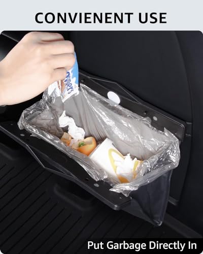 Trash Can for Tesla Model Y 2020-2026 Garbage Bag [Strong Magnetic Buckle] with LED Light 1PCS Backseat Hanging Garbage Bin Waterproof Faux Leather Model Y Interior Accessories 2.5 Gallons - size: Model Y