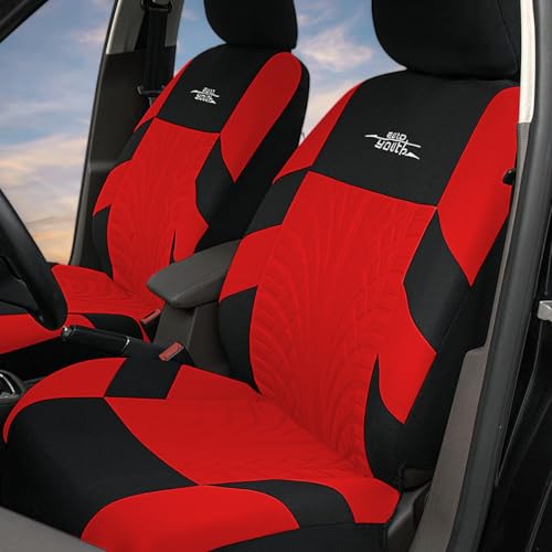 AUTOYOUTH Red Seat Covers Front Seats Only, 3D Tyre Embossed Breathable Bucket Covers, Airbag Compatible, Quick Setup Universal Fit for Sedan, SUV, Truck, Van - color: Red, size: Front Seats Only (4 pieces)