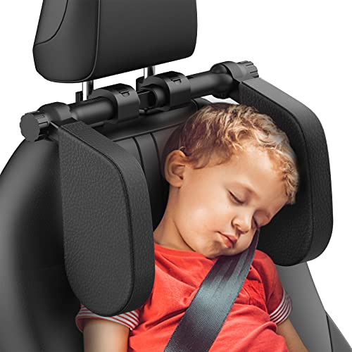 Adjustable Car Headrest Pillow, Road Pal Headrest, U-Shaped Travel Sleeping Pillow for Kids & Adults, Head Neck Support Only Suitable for Car Seat Headrest with Poles, Black - color: Black