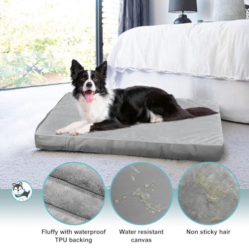 Explore Land Waterproof Dog Bed Cover Machine Washable Fluffy Dog Bed Replacement Cover for 42 Inch Crate, 40Lx27Wx4H inch, Gray - color: Gray with Softer Fluffy, size: 40”Lx27”Wx4”H