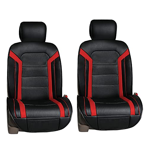 FH Group Front Set Faux Leather Car Seat Cushions - 2 Pack Seat Covers for Cars Trucks SUV, Waterproof, Universal Fit Seat Covers, Red/Black - color: Red - Front Set