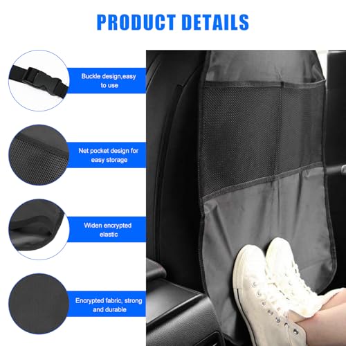 2 PCS Back Seat Cover for Kids, Car Kick Mat Seat Protector with 2 Storage Pockets, Premium Water Resistant Backseat Kick Mats Protect Vehicle from Dirt, Mud, Scratches