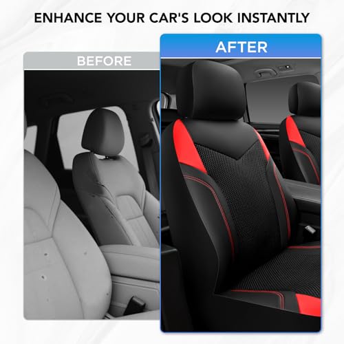 PIC AUTO Car Seat Cover, Super Breathable Mesh Front Seat Cover for Cars, Red Leather Seat Covers, Universal Fit, Durable, Airbag Compatible, Suitable for SUVs, Trucks, Sedans, and Vehicles - color: Red
