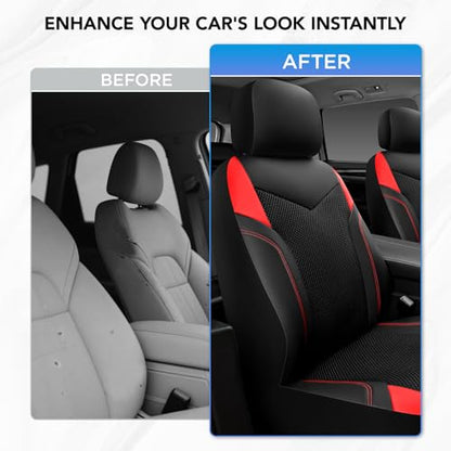 PIC AUTO Car Seat Cover, Super Breathable Mesh Front Seat Cover for Cars, Red Leather Seat Covers, Universal Fit, Durable, Airbag Compatible, Suitable for SUVs, Trucks, Sedans, and Vehicles - color: Red