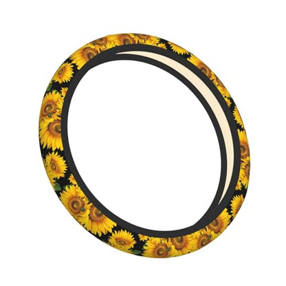 Sunflower Neoprene Steering Wheel Cover for Men Women Anti-Slip Elastic Steering Wheel Protective Cover 15in Universal Car Accessories Fit Cars, SUVs, Auto - color: Sunflower