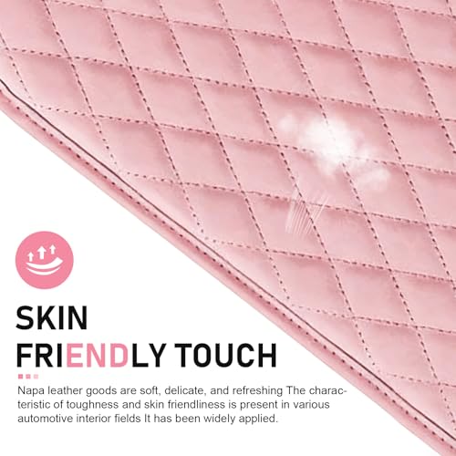 Car Middle Center Console Cover, Stylish Leather Scratch-resistant Non-slip Armrest Cover, Classic Center Console Protective Decoration with Storage Pocket, Universal for Most Vehicles (Pink)