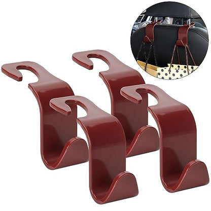 Soleebee 4 Pack Car Headrest Hooks - Universal Auto Hooks, Back Seat Hangers, Storage Organizer (Brown) - color: Brown