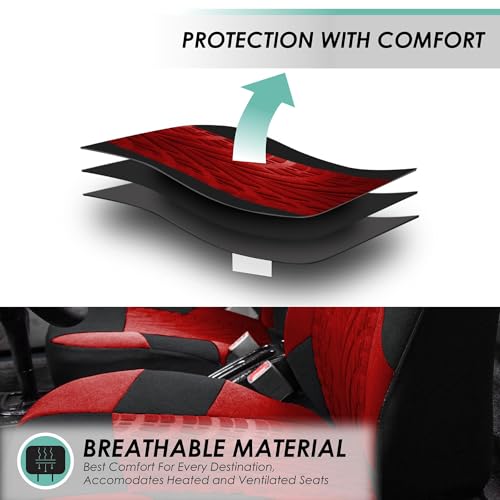 FH Group Three Row Set 7 Seater Red Travel Master Car Seat Covers, Airbag and Split Rear Car Seat Cover Universal Fit Interior Accessories for Cars Trucks & SUV Automotive Seat Covers - color: Red