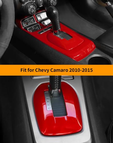 Hoolcar 2PCS Center Console Gear Shift Panel Cover Trim Kit Interior Accessories for Chevy Camaro 2010-2015, Red - color: Red