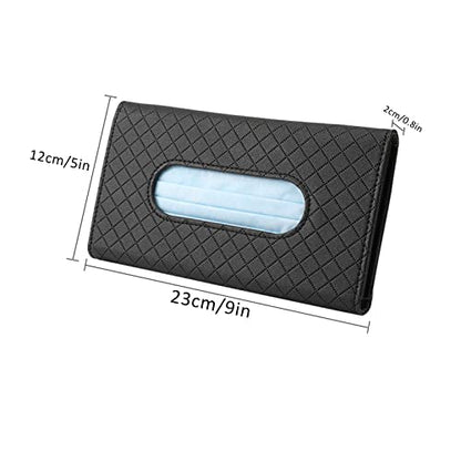 Car Tissue Refill Holder, Tissue Holder for Car, Black PU Leather Car Sun Visor Tissue Paper Storage Box Holder Cases, Hanging Tissue Clip, Car Napkin Holder - color: Black