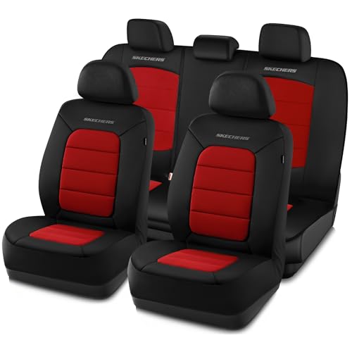 Skechers Memory Foam Seat Covers,Thick Cool Touch Fabric Car Seat Covers,Car Seat Cover Full Set,Airbag Compatible,Automotive Comfort Protection for Most Cars,Vans,Trucks,SUV,Red - color: Black and Red, size: Full Set