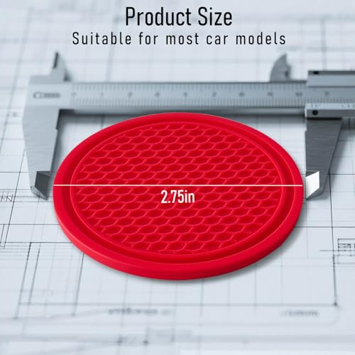 Car Cup Holder Coaster 4 Pack - Non Slip & Shockproof,Flexible PVC Rubber Insert for Car/Truck/SUV/Van (2.75"x0.2") Universal Fit Auto Cup Holders Accessories for Women and Man (Red) - color: Red