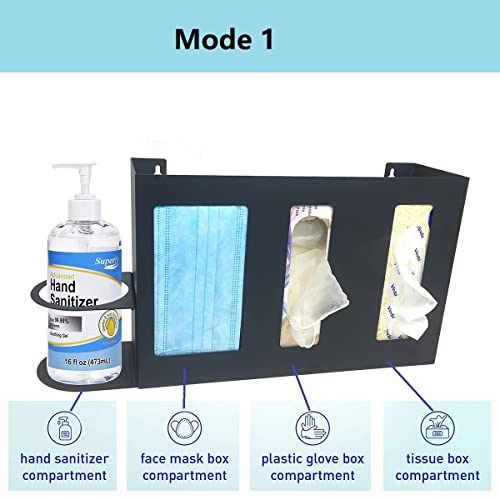 Steel Sanitizing Station Dispenser Stand, Wall Mounted Organizer for Face Masks, Glove Box and Hand Sanitizer or Others in Office, Gym, Schools, Hospital, Laboratory or Other Public Sites