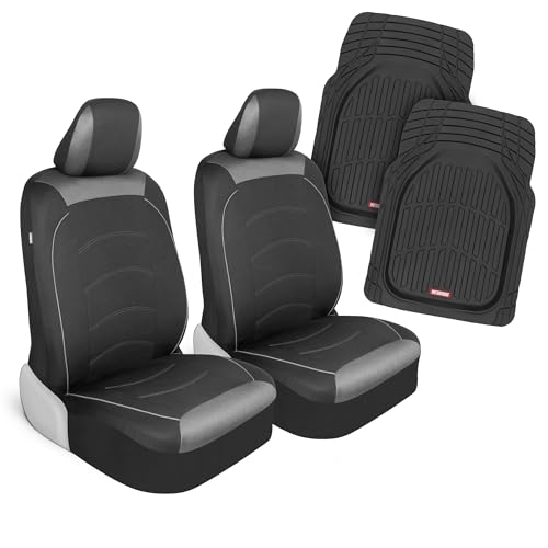 Motor Trend (2) Car Seat Covers for Front Seats with (2) Trimmable Car Floor Mats – Universal Fit Auto Accessories for Cars, Trucks, SUVs, Vans – Interior Protection and Vehicle Interior Shield Combo - color: Charcoal-Black Set