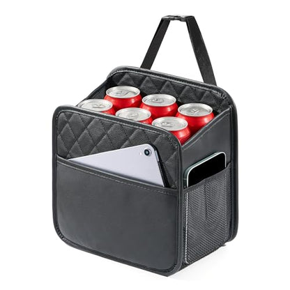 Backseat Car Organizer, PU Leather Car Storage with 2 Mesh Pockets, 9.8" x 9.8" x 5.5", Foldable & Universal, For Car, Truck, SUV