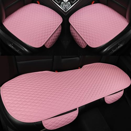 Pu Leather Car Seat Bottom Covers Protectors Include 1 Pair Front Driver Seat Pad Mat and 1 Rear Bench Cover Universal Fit 90% Vehicles,Pink