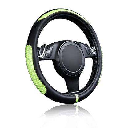 Flying Banner car Steering Wheel Cover Gel Massage Velvet Cool Warm Universal Size 15 inches SUV Truck Anti Slip Odorless Summer Winter (Black Mint Green, Gel Massage) - color: Black Mint Green