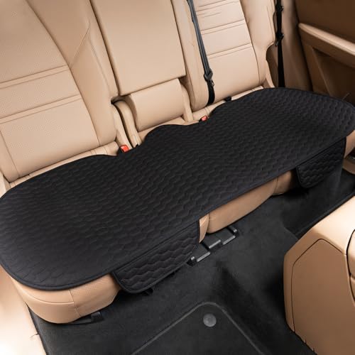 Linen Car Back Seat Cover, Anti-Slip Rear Bench Seat Cover with Storage Pockets for Cars, Breathable Linen Back Seat Protector Auto Bottom Seat Cushion Pad for Most Vehicles (Black) - color: Black