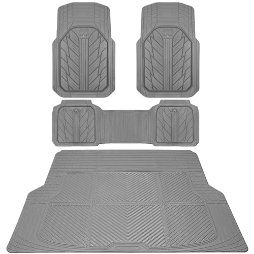 CAR PASS Floor Mats for Cars M-L Size, Heavy Duty Rubber Floor Mats with Trunk Cargo Liner, Universal Trim-to Fit Automotive Floor mats for Truck Van SUV Waterproof All Weather Car Mats All Gray - color: All Gray M-L Cargo Liner