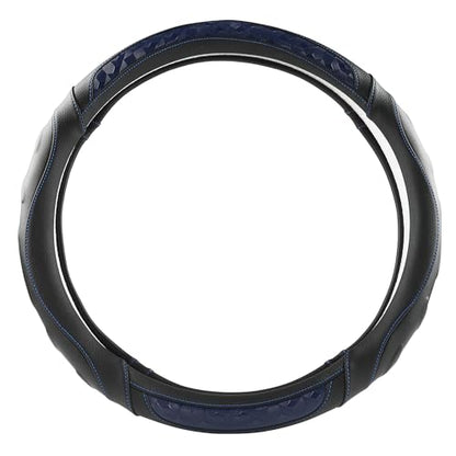 Black Seal Custom-Fit Steering Wheel Cover for Ford F-150, F-250, F-350, Expedition, 15.5–16", Anti-Slip PU Leather (Black+Blue) - color: Black+Blue