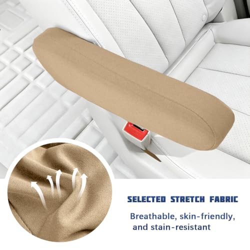 2PCS Car Front Seat Armrest Covers, Soft & Comfortable Elastic Fabric Vehicle Arm Rest Cushion, Stretch Automotive Center Console Skin Protector, Universal for Truck SUV Sedan (Beige) - color: Beige