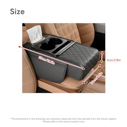 Car Armrest Pad, Universal Armrest Cushion Pad, Leather Armrest Box Pad - color: With cup holder, Grey