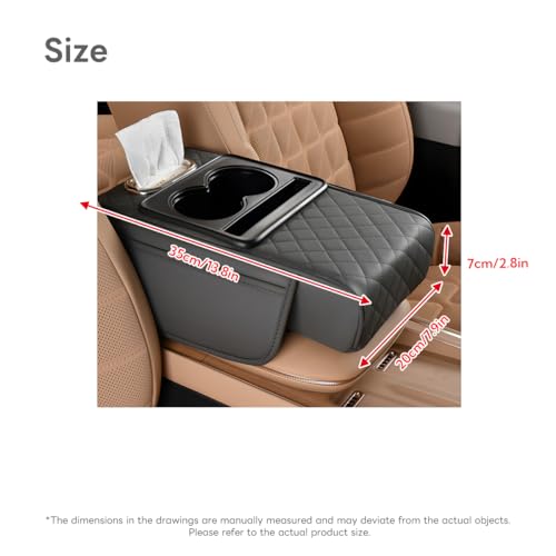 Car Armrest Pad, Universal Armrest Cushion Pad, Leather Armrest Box Pad - color: With cup holder, Grey