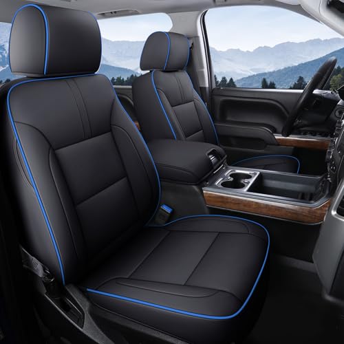 Coverado Chevy Silverado Seat Covers Full Set, Faux Leather Car Seat Covers Fit for 2014-2018 1500, 2015-2019 2500HD 3500HD Chevy Silverado GMC Sierra Crew Double Extended Cab(Blueline) - color: Blueline, size: FullSet(2014-2018)