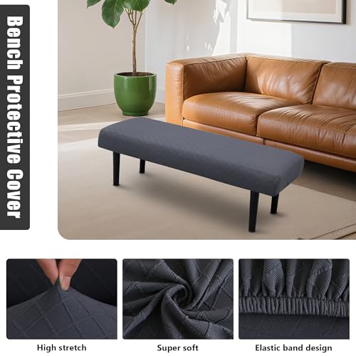 Stretch Bench Seat Cover, Reusable Slipcover for Dining Room & Bedroom, Removable Washable Rectangular Bench Covers, Elastic Fit for Home Furniture(Metallic grey) - color: Argyle Metal Ash